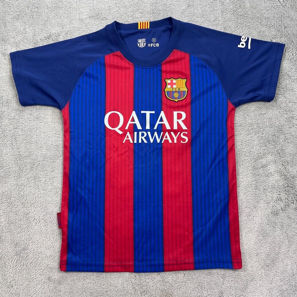 FC Barcelona Jersey Kids 8 Blue Red Striped #10 Lionel Messi Football Graphic